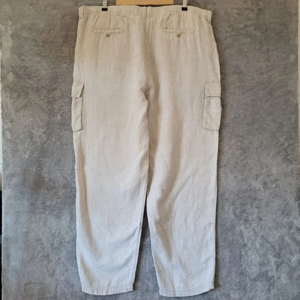 Tommy Bahama Mens XXL 100% Linen Cargo Pants Beige Beach Casual 42/32